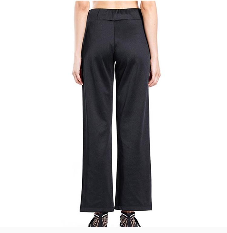 芬迪 19秋冬 黑色棉质时尚侧面logo标识长裤直筒裤女士休闲裤阔腿裤