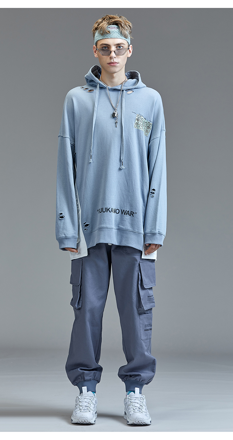 男士 运动卫衣 帽衫 运动 休闲 套头衫 秋冬新品 雾霾蓝 卫衣 男 连帽