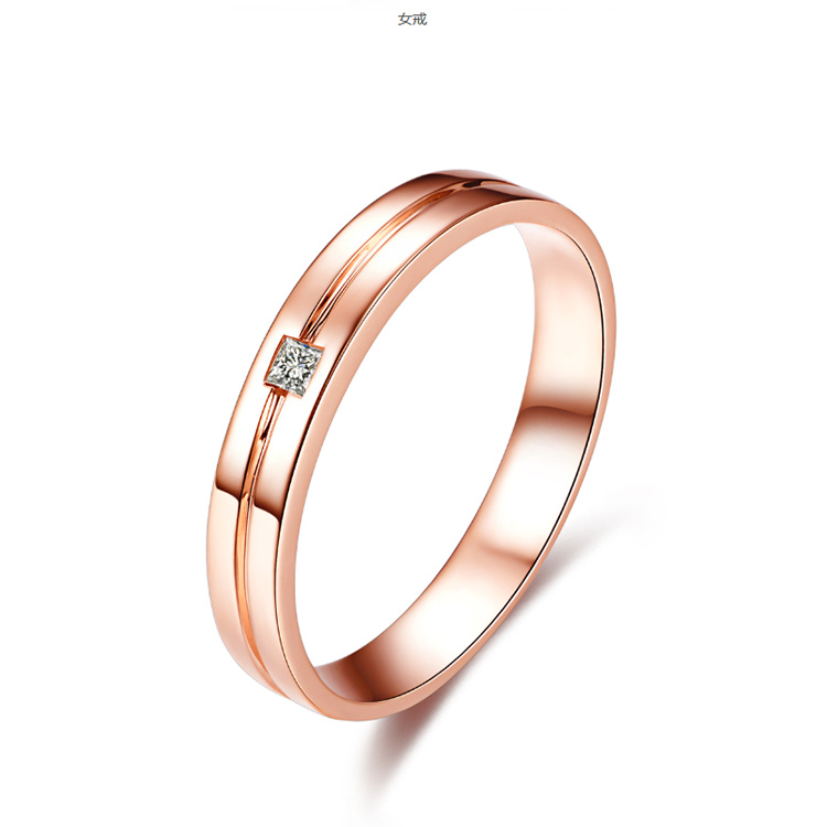 zocai/佐卡伊 一生一石 18k金玫瑰金色情侣对戒优雅公主方钻石戒指单