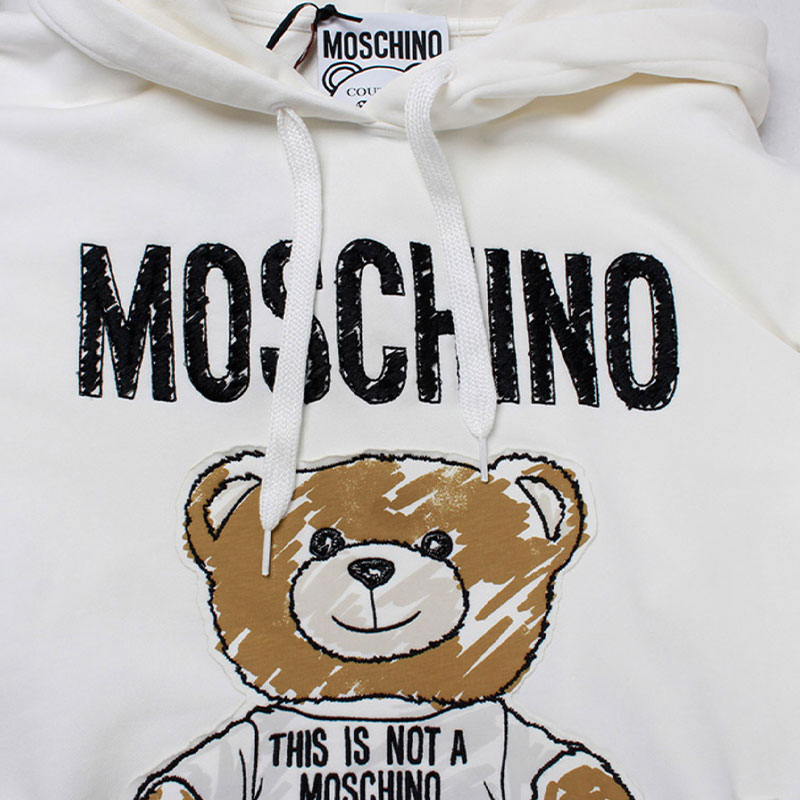 【19秋冬新款】moschino/莫斯奇诺 女士白色油画小熊连帽卫衣 女卫衣