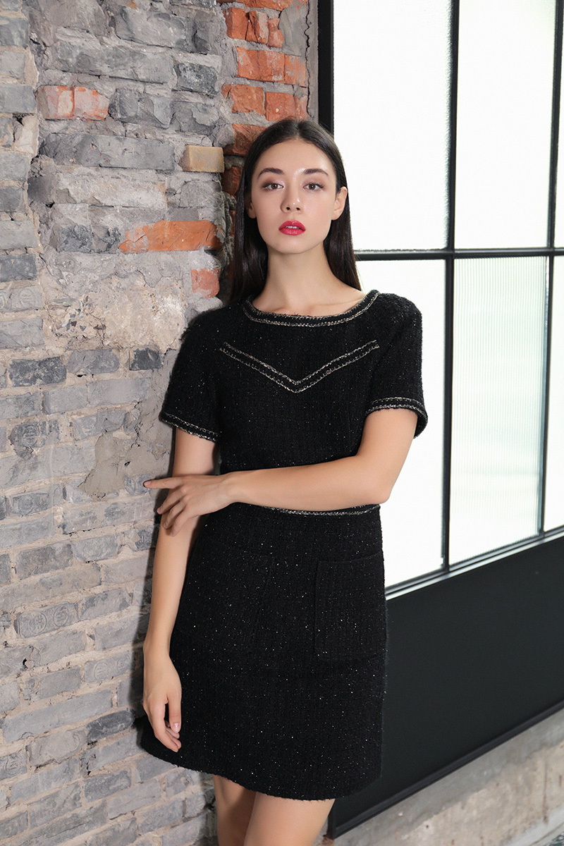 giabs/giabs 19秋冬 新品 黑色 小香风 优雅 女士连衣裙