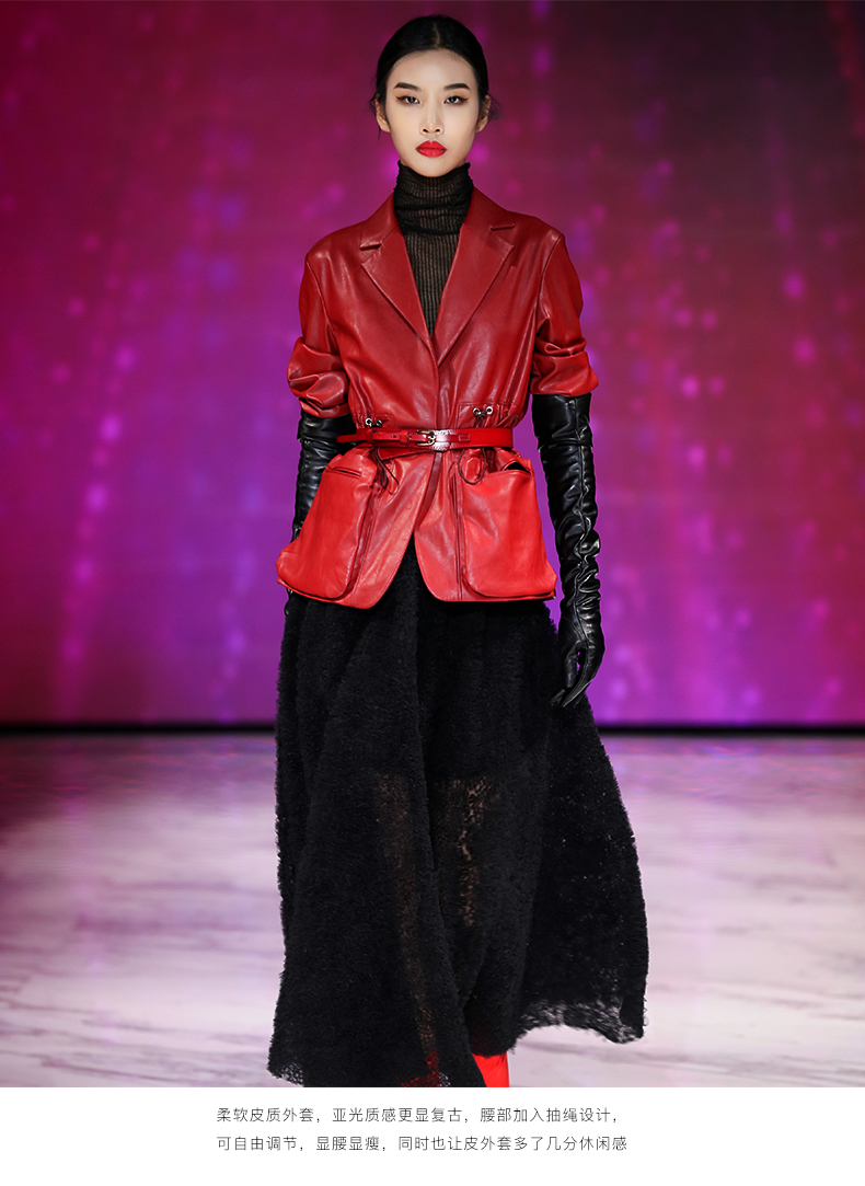 magyann/magyann2019秋冬时装周设计师原创休闲收腰皮外套女士皮衣