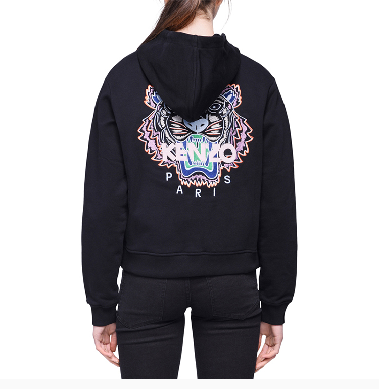 kenzo/高田贤三 20春夏 女装 服饰 黑色棉质后背虎头印花时尚连帽拉链