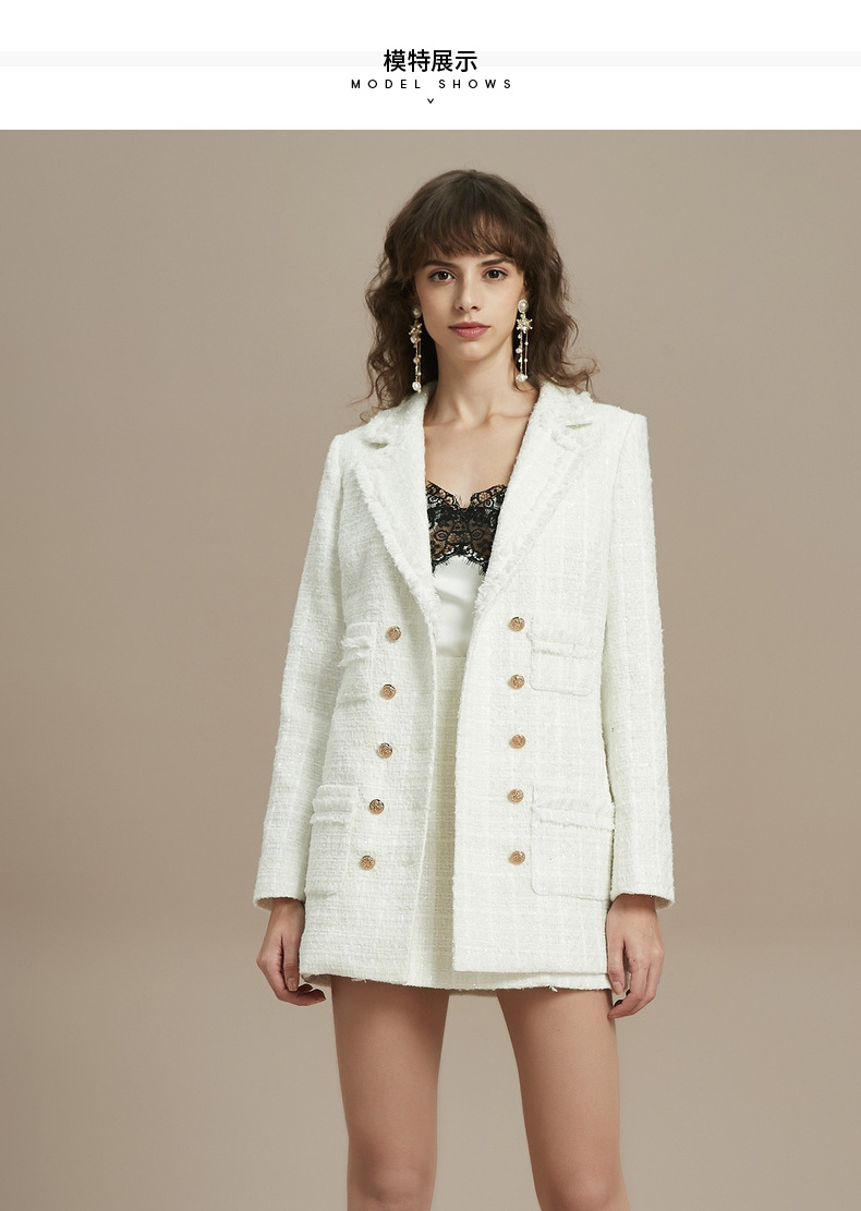 womenwear】2019冬季新品 女士夹克 双排扣粗花呢外套宽松夹克 440301