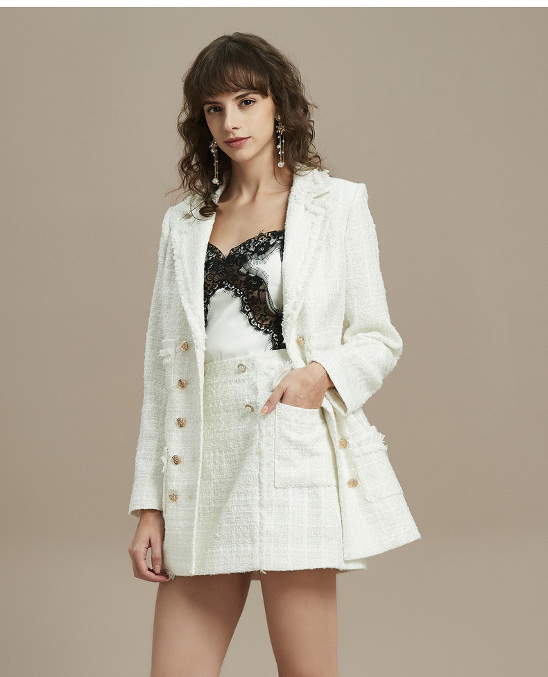 womenwear】2019冬季新品 女士夹克 双排扣粗花呢外套宽松夹克 440301