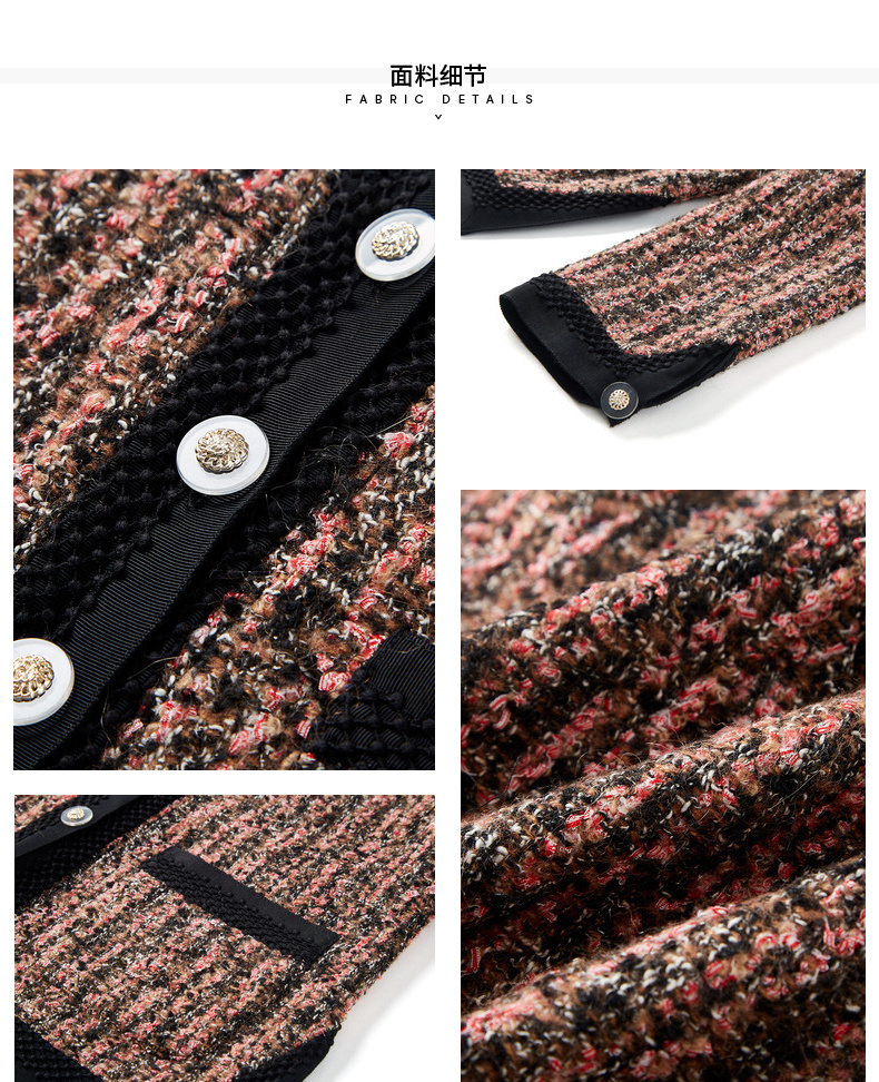 wear】2019冬季新品 女士夹克 织带边外套钉珠含绵羊毛夹克 440306