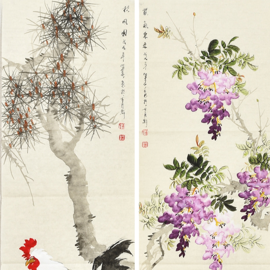 订制 姜晓英《花鸟四条屏》/33x132cm x4件/传统水墨