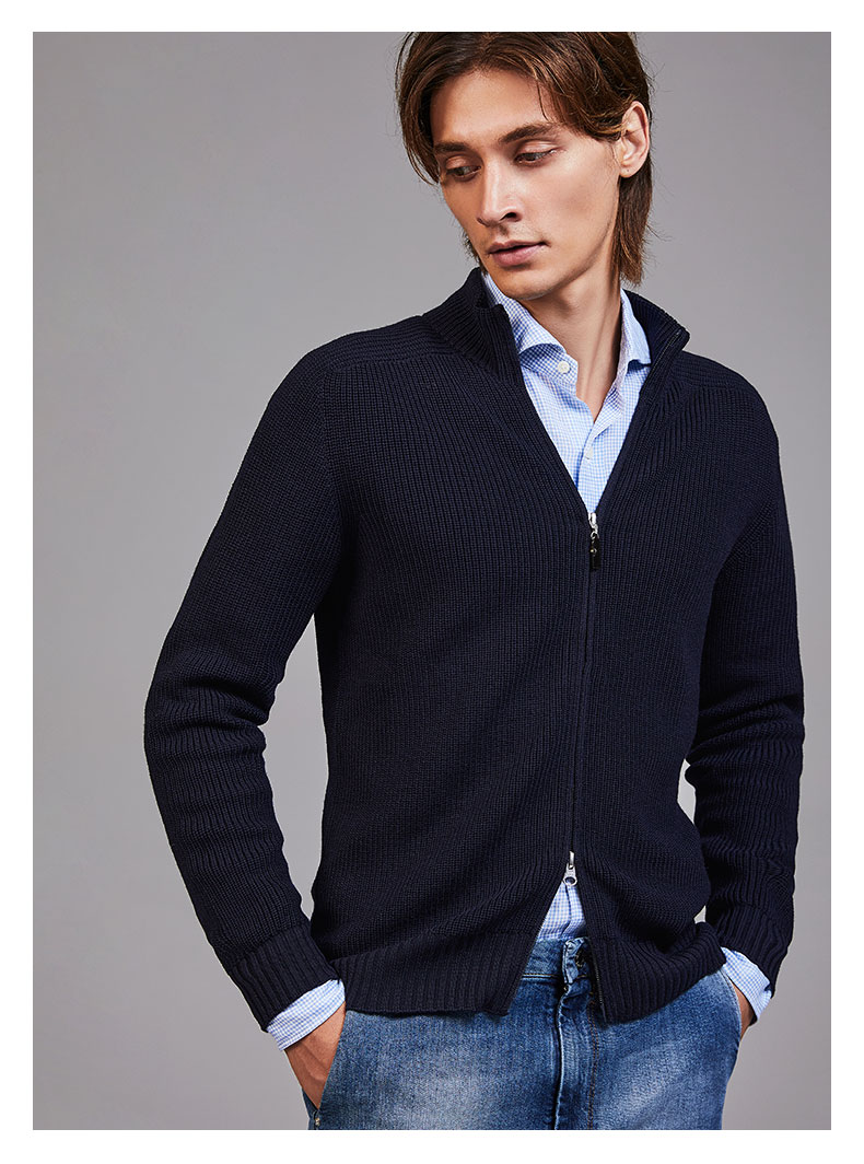 秋冬春 意大利制造进口 男士纯羊毛拉链开衫 防泼水男士针织衫/毛衣