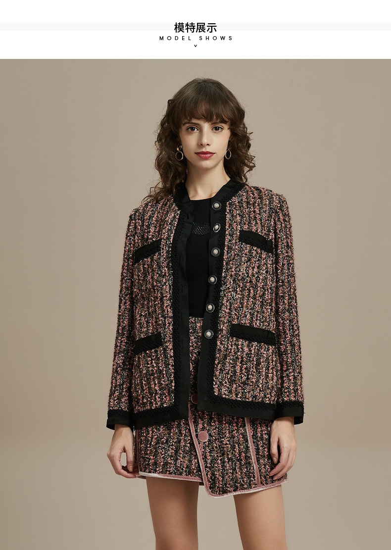 wear】2019冬季新品 女士夹克 织带边外套钉珠含绵羊毛夹克 440306