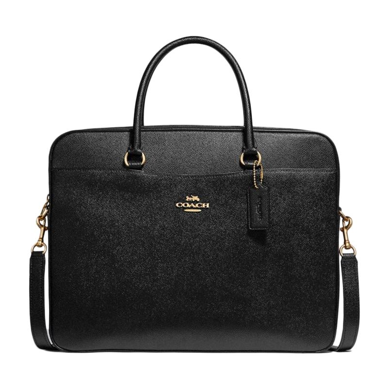 coach/蔻驰 女士黑色皮质经典拉链通勤简约手提包公文包电脑包单肩斜