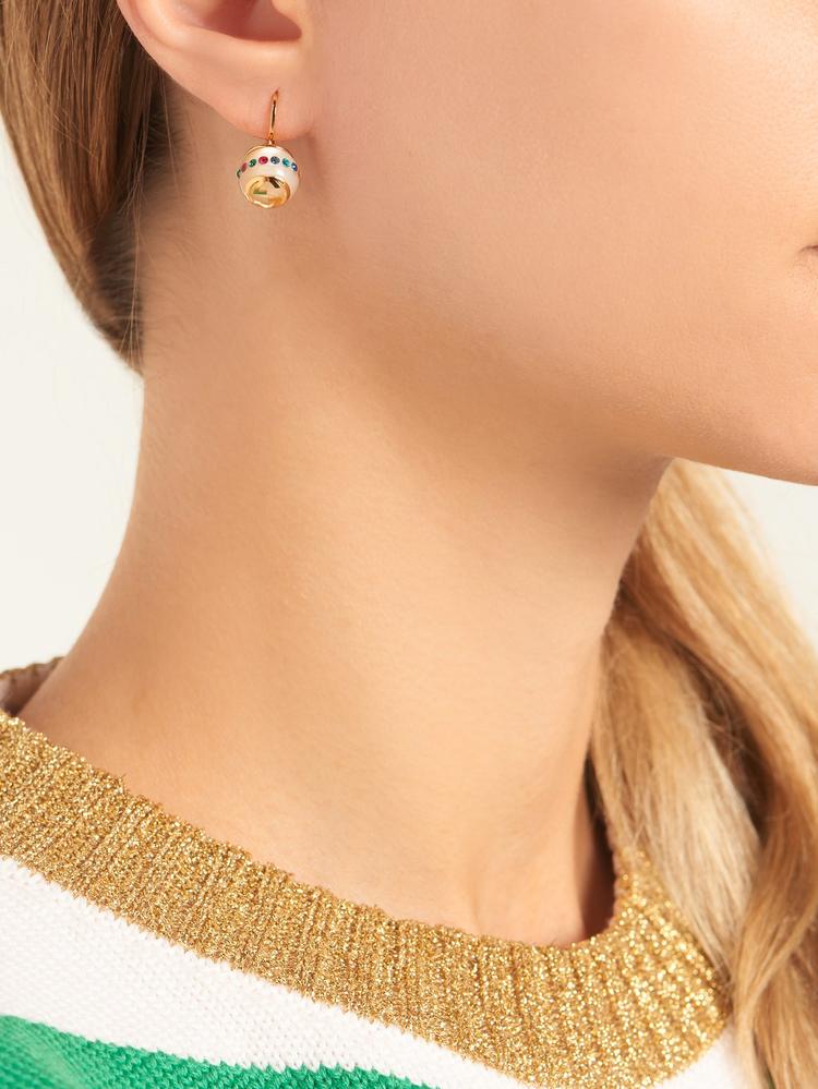 【19aw】古驰/gucci gg树脂珍珠彩色施华洛世奇水晶耳环耳钉 gg faux