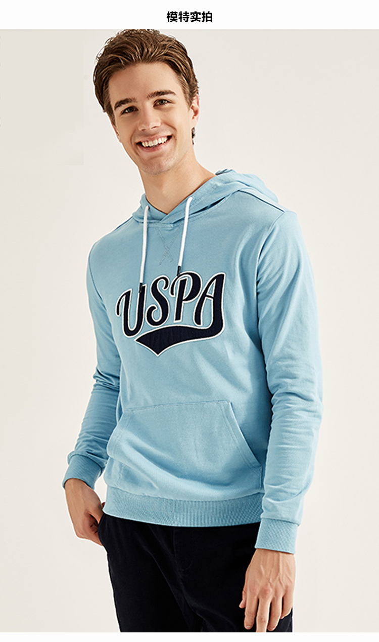 美国马球协会男秋季薄款外穿套头上衣连帽青年英文印花男卫衣