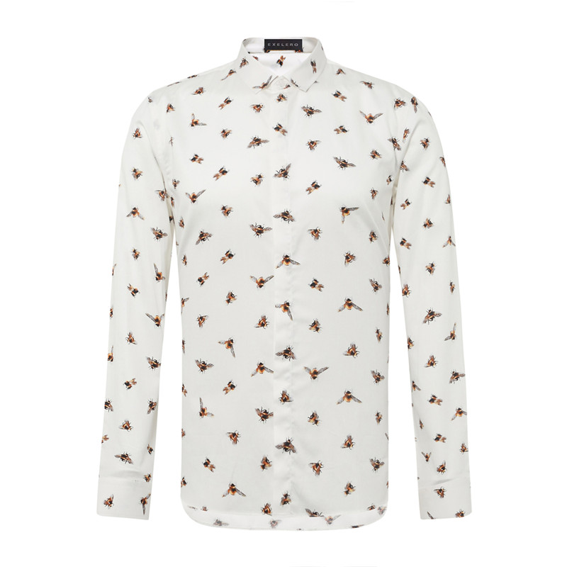 exelero/exelero男士长袖衬衫高支棉修身印花小蜜蜂 eg172436
