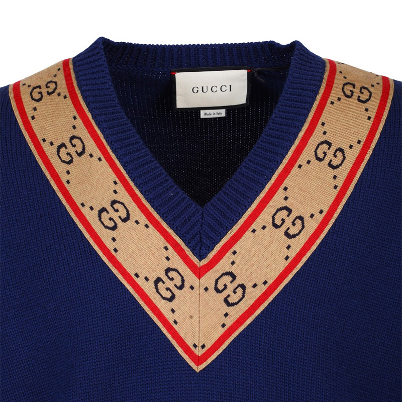 gucci/古驰 男士蓝色系羊毛针织衫/毛衣 577089-xkauo-4912#sp