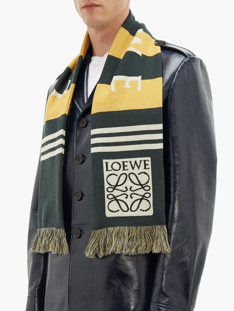 【19aw】 羅意威/loewe 標誌提花紅綠條紋羊毛圍巾 logo-jacquard