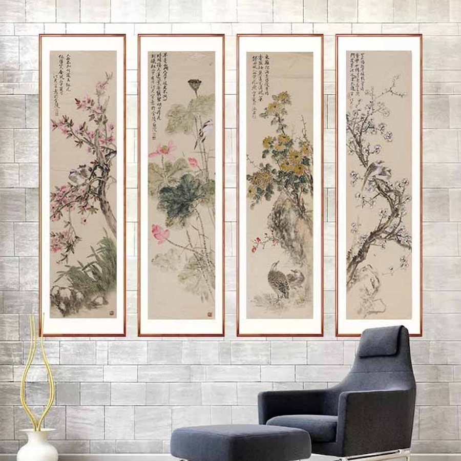 订制 夏淑君 《花开四季》/33x131cm x4件/传统水墨