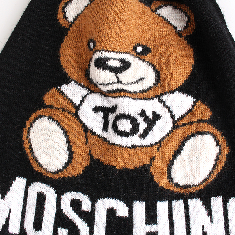 moschino/莫斯奇诺 秋冬新款领带式羊毛混纺小熊图案围巾/披肩围巾