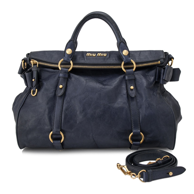 miu miu/缪缪 女士小牛皮拉链单肩机车包手提包【ab级9成新】