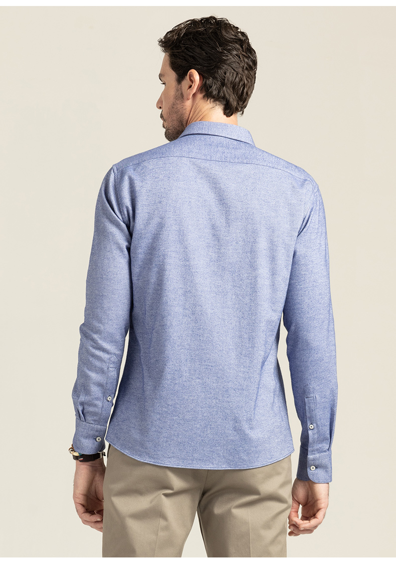 camicissima/恺米切法兰绒时尚简约男士长袖衬衫 深蓝色商务休闲衬衣