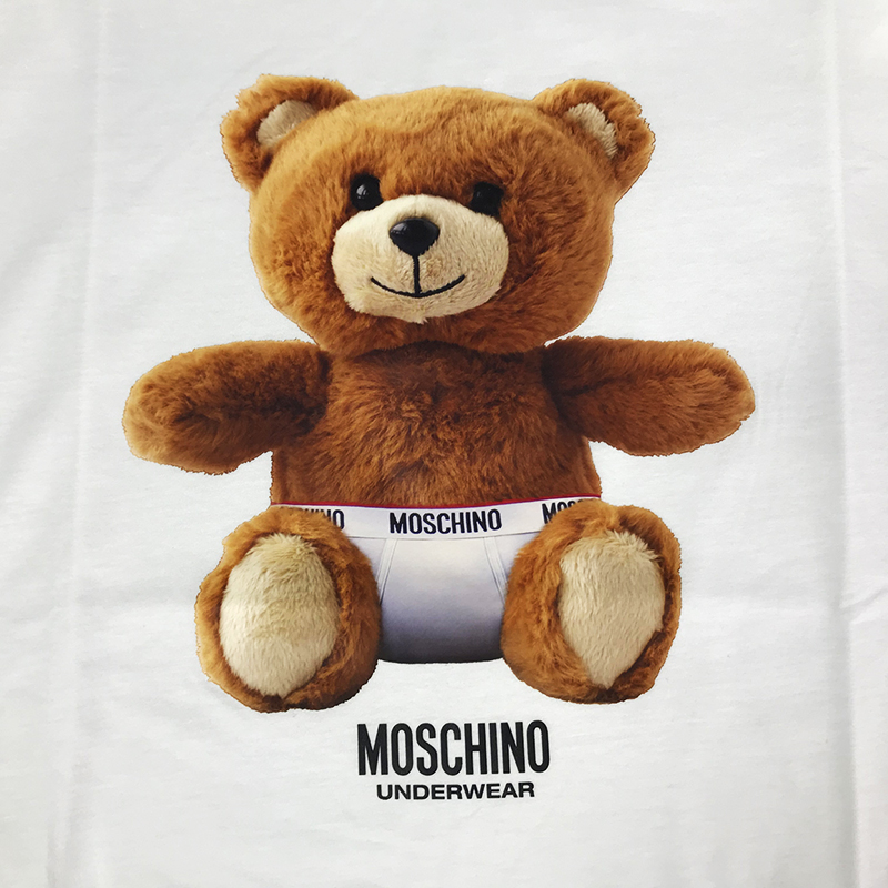 moschino/莫斯奇諾 女裝短袖熱賣款女士白色泰迪熊印花圖案棉質圓領