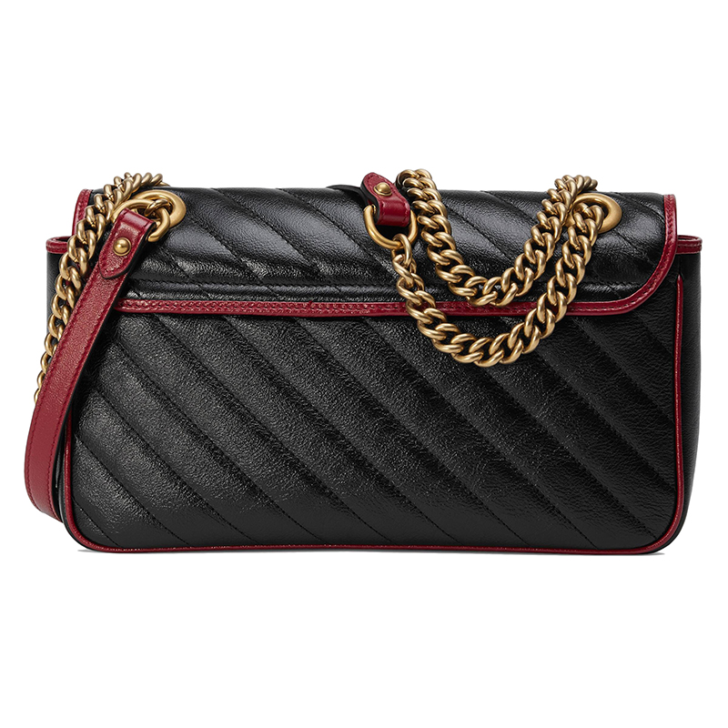 gucci/古驰 单肩包19秋冬gg marmont 女士小号黑色皮革链条单肩包斜