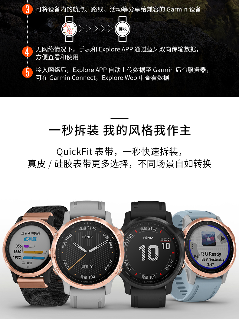 garmin/佳明fenix6s pro蓝宝石心率登山户外运动gps跑步手表