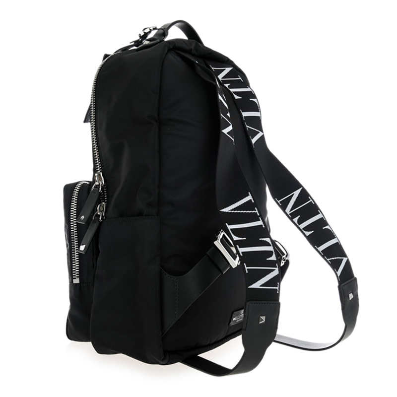 【秋冬上新】valentino/华伦天奴 男士黑色尼龙双肩包vltn字母肩带