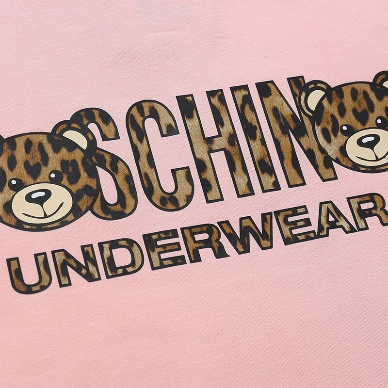 moschino/莫斯奇諾 女裝短袖經典款女士粉色 豹紋熊logo印花圖案 棉質