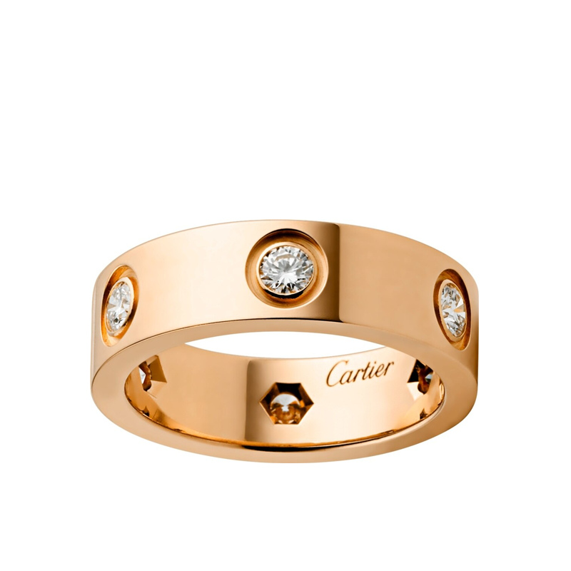 【包稅】cartier/卡地亞 經典款love 18k金玫瑰金鑽石戒指 鑲嵌6顆