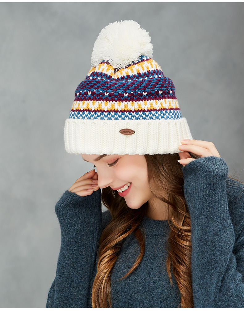 kenmont/卡蒙2019秋冬新品毛球帽子女秋冬毛线帽日系可爱护耳针织帽
