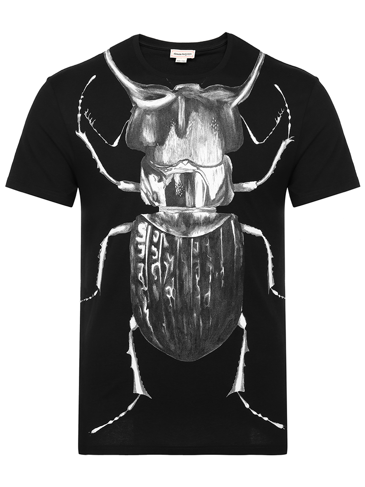 alexander mcqueen/亚历山大麦昆 大甲虫图案黑色男士短袖t恤 573593