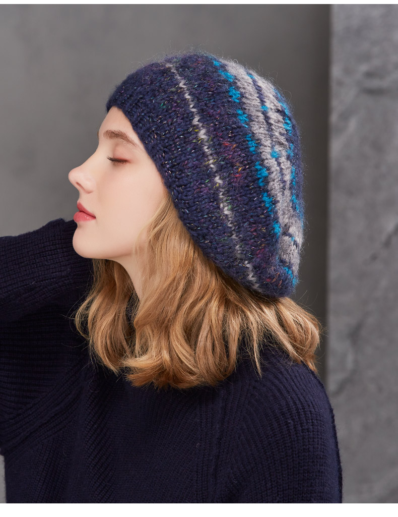 kenmont/卡蒙2019秋冬新品保暖护耳毛线帽子女冬大头围贝雷帽时尚紫色