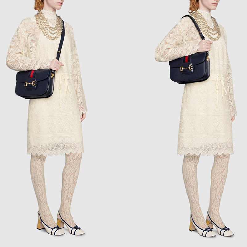 【包邮包税】gucci/古驰 2020早春新款 gucci 1955马衔扣蓝红织带深