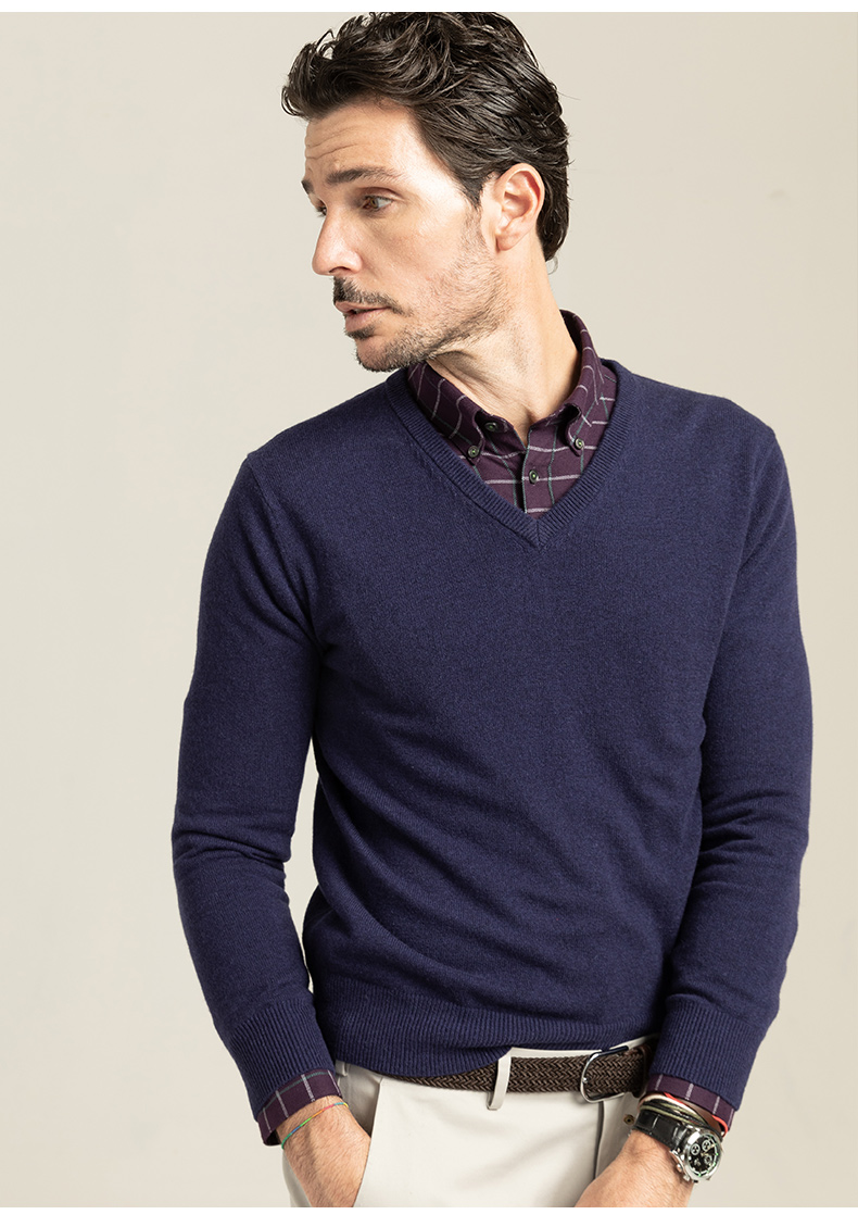 camicissima/恺米切男士商务休闲套头羊毛衫 藏青色时尚v领男士针织衫