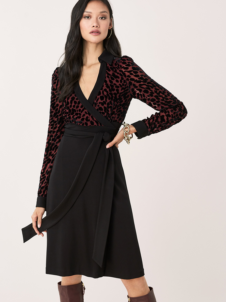 葡萄紫豹纹图案女士连衣裙diane von furstenberg/dvf