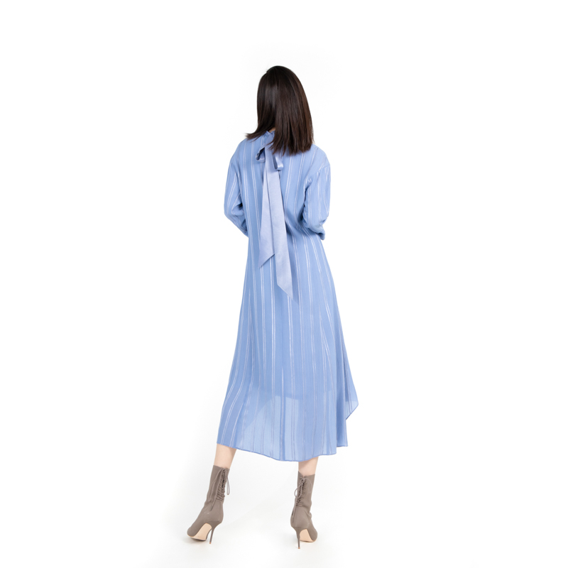 bifu by xingchen/彼伏 青竹蓝后绑带插角连衣女士连衣裙