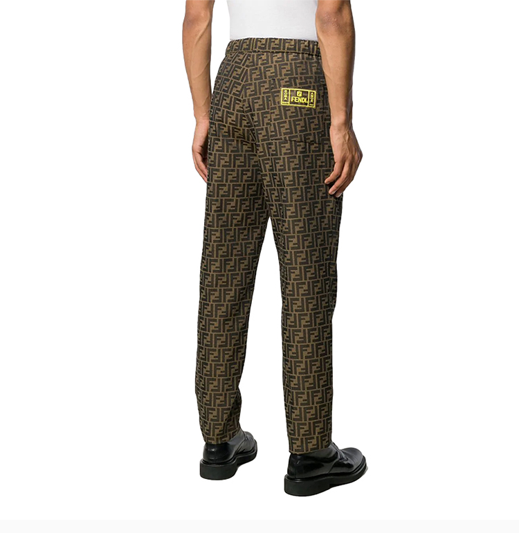 fendi/芬迪 20春夏 男装 服装 棕色棉质经典双f复古logo印花装饰长裤