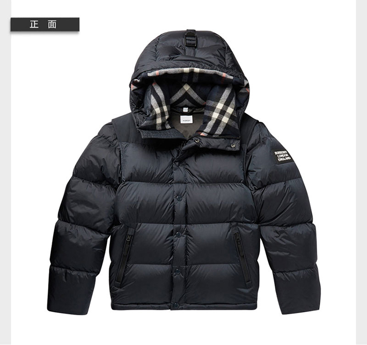 burberry/博柏利 可拆式衣袖 连帽鹅绒男士羽绒服外套 8018731-e19f