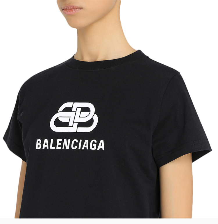 balenciaga/巴黎世家 女士黑色棉质经典logo印花圆领 女士短袖t恤