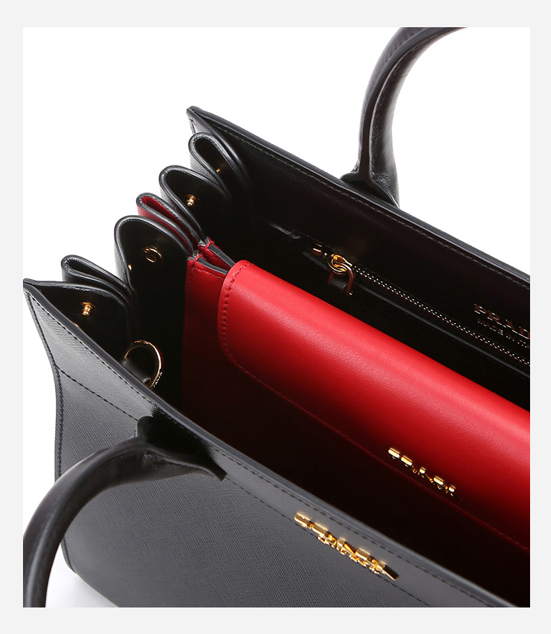 prada/普拉达女士黑色牛皮风琴折手提单肩斜挎包b-cdx