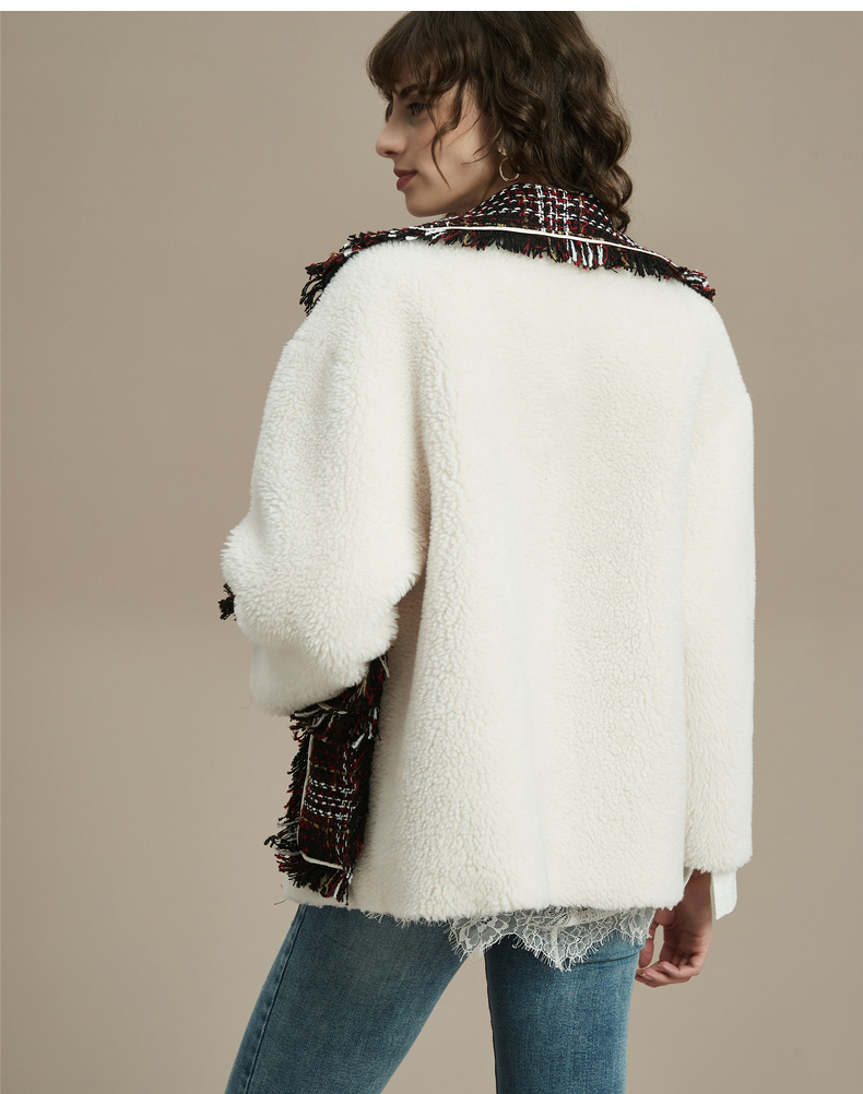 wear】2019冬季新品 女士大衣 绵羊毛镶色毛呢外套翻领大衣 440303