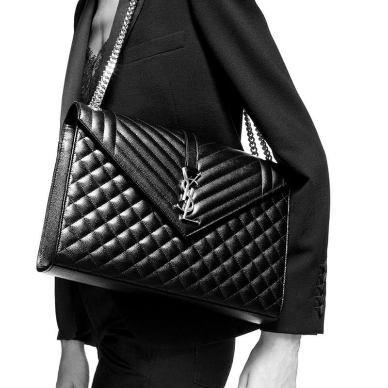 【包邮包税】ysl/圣罗兰 新款女士 envelope大号 黑色小牛皮粒面 金扣