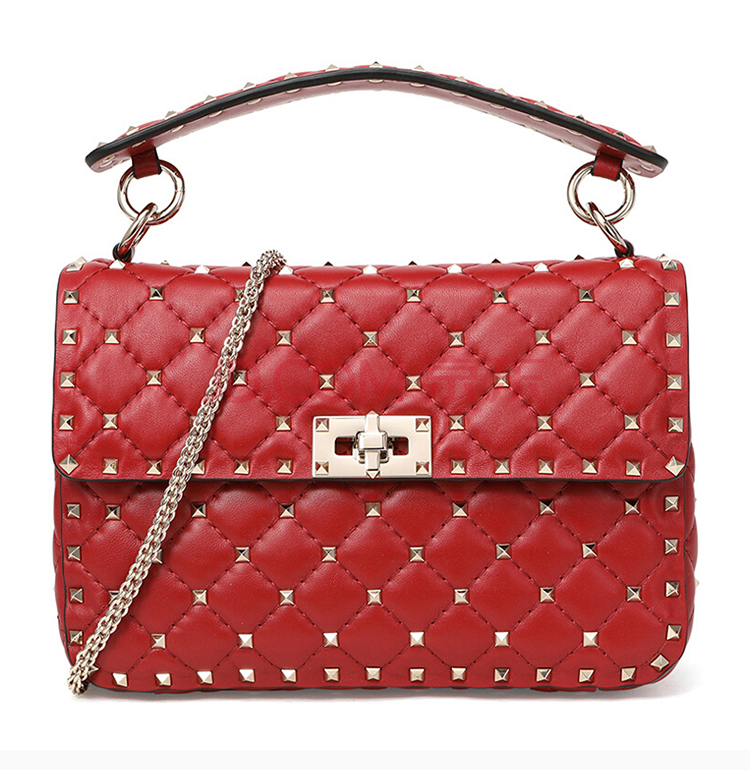 valentino 华伦天奴 20春夏 女士红色羊皮铆钉装饰手提单肩斜挎包