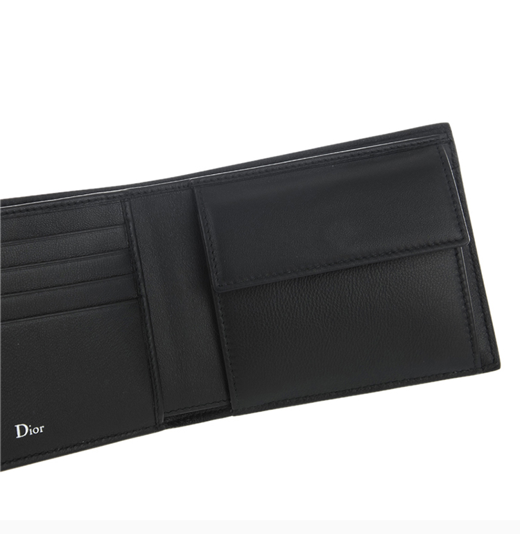dior 迪奥 20春夏 男士黑色牛皮小蜜蜂对折短款钱包