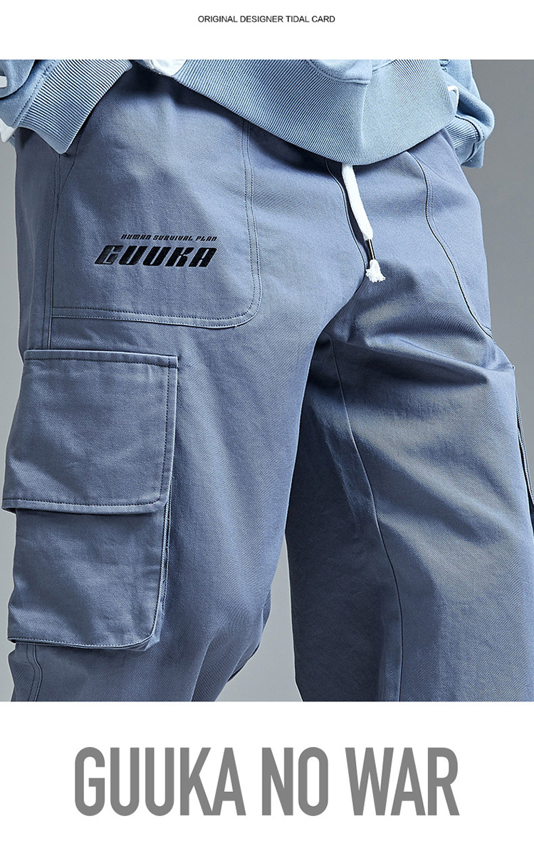 guuka古由卡潮牌 束脚裤男 运动裤男 灰色 工装裤 潮 青少年 嘻哈