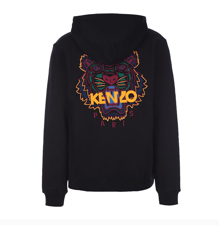 kenzo/高田贤三 19秋冬 男士黑色棉质时尚后背虎头印花连帽拉链时尚