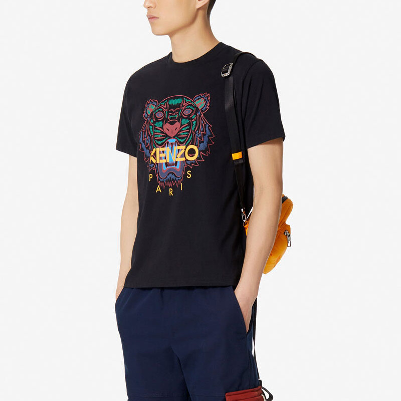 kenzo/高田贤三新款黑色棉质虎头刺绣男士短袖t恤 f965ts0504ya 99