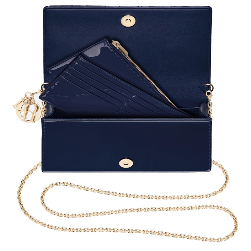 lady dior靛蓝色藤格纹漆皮牛皮革链条手拿包 迪奥三合一 迪奥女包