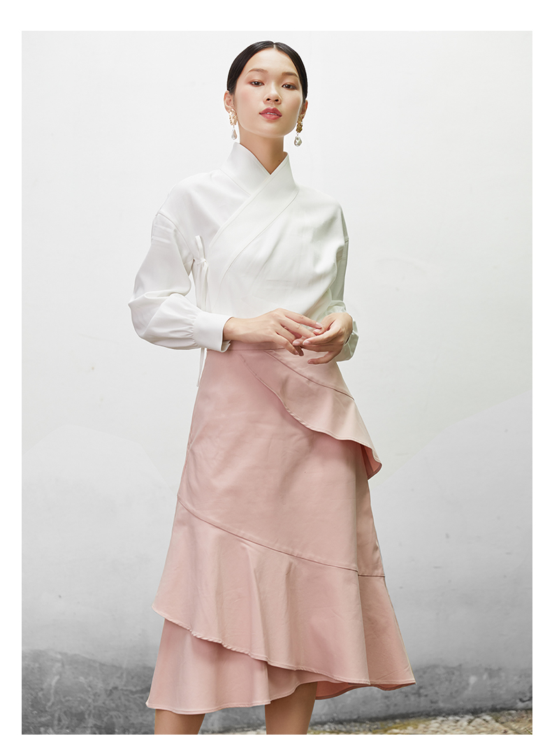 风女士花边包裹式休闲长裙改良汉服裙裾长裙新国风长裙女改良中式服