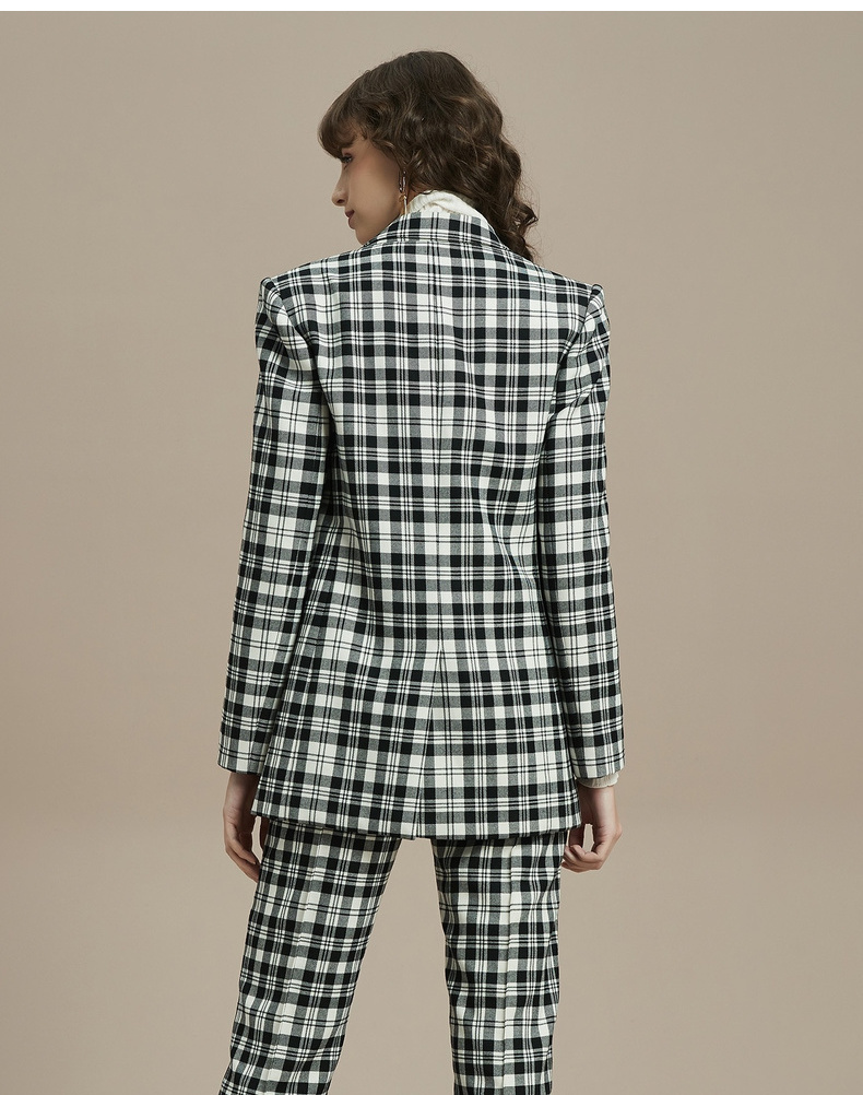 womenwear】2019冬季新品 女士西服 黑白格子西装绵羊毛外套 440105